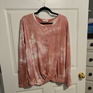 Pink Tie-Dye Long Sleeve Twist Front Top - Free People